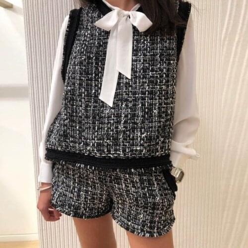 Womens two-piece spring black gray woven suit tank plus short casual suit 2021 new