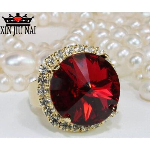 Wedding Ring For Women Round Cut Super Large Cubic Zirconia Engagement Gold Color Ring Ruby Garnet Jewelry Gril Friend Gift