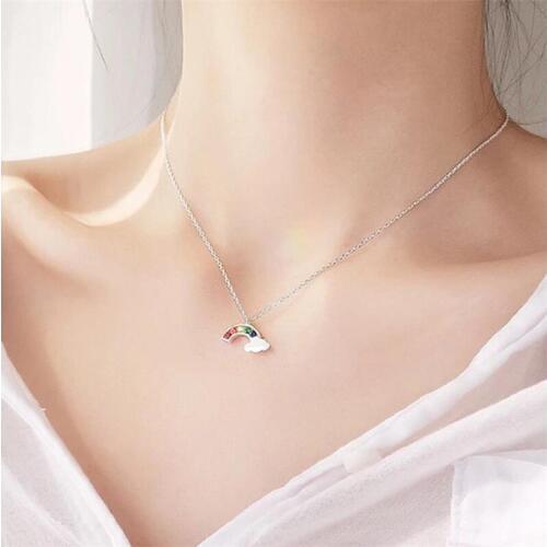Vintage Zircon Rainbow Pendant Necklace Female Lady Accessories Fashion 925 Silver Necklace For Women Jewelry Bride Wedding