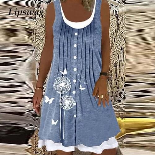 Women Summer Casual Sleeveless Loose Party Dress 2021 Fashion Elegant O-Neck Tank Dress 3XL Vintage Floral Printed Dress Vestido