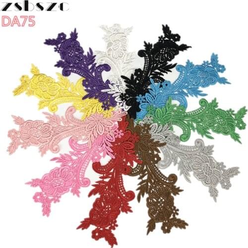 Zsbszc 10 Pieces Quality Pink Green 11 colors Embroidery Lace Applique Wedding Dress Decor Neckline Costume DA75