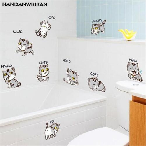 1pcs 9 Cute Cats Stickers For Cabinet Refrigerator Corridor Bookshelf TV Bedroom Bathroom Wall Decor Kids Wall Stickers 30*60cm