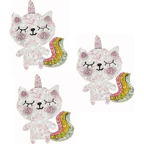 10pcs Padded Glitter Powders Kawaii Unicorn Cat Stand Patches for Crafts Clothes Decor Applique DIY Headwear Hair Clips Accessor