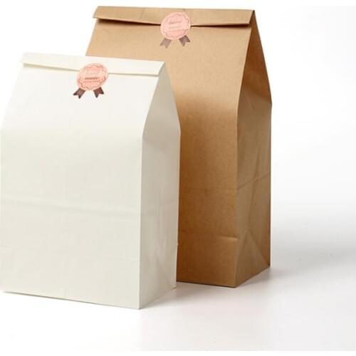 50pcs Brown White Kraft Paper Bread Bag Food Cookies Candy Flat Bottom Party Favor Supply Bag 6 Sizes