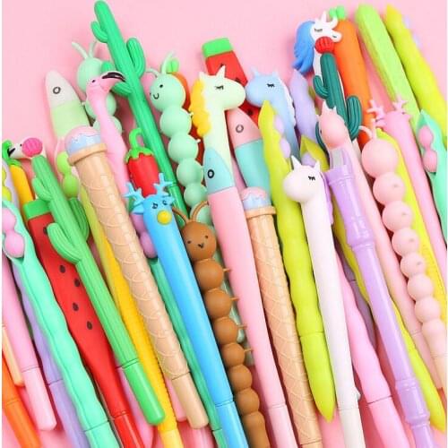 20Pcs/Set 0.5m Fashion Pen Cartoon Cute Black Ink Pen Pencil Student Stationery Pencil Box/Bag School Random Styles Neutral Pen