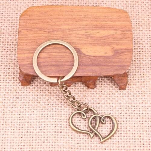 20pcs New Fashion Keychain 32x25mm double heart Pendants DIY Men Jewelry Car Key Chain Ring Holder Souvenir For Gift