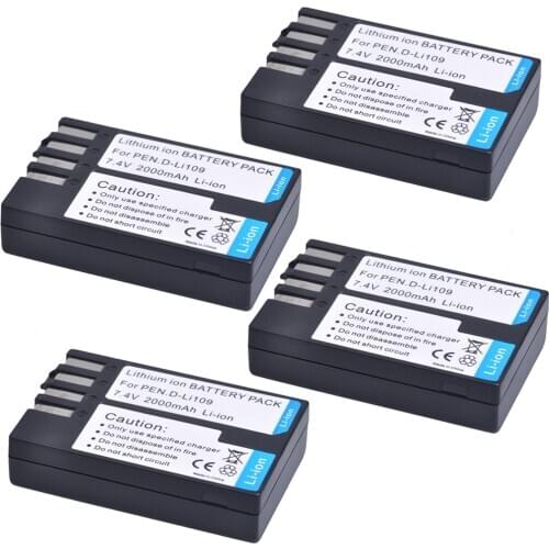 4pcs 2000mAh 7.4V D-Li109 D Li109 DLi109 Camera Battery for Pentax K-R K-2 KR K2 KR Black Red White K30 K50 K-30 K-50 K500 K-500