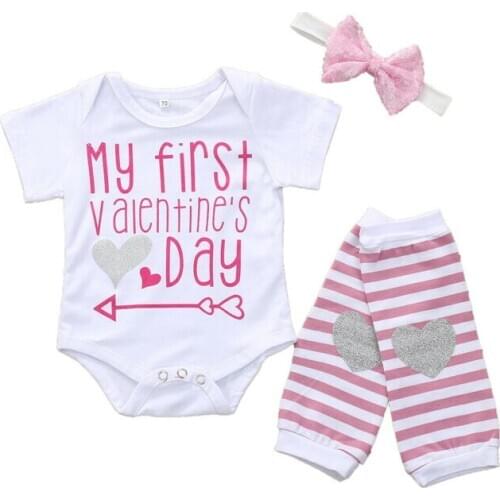 2020 Baby Clothes 1st Valentines Day Newborn Baby Girls Long Sleeve Bodysuit Tops +Stock +Headband Clothes