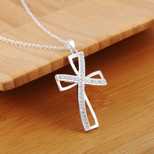 925 Sterling Silver 18 inches AAA Zircon Elegant cross pendant Necklace For Women Fashion party wedding Jewelry Christmas Gifts