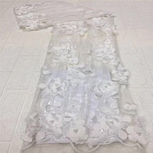 African Lace 3d flower Fabric 2021 white High Quality Lace Material With beads Green Nigerian Lace Fabrics For Wedding Dress