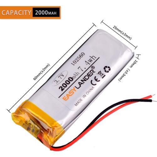 3.7V 2000mAh 102560 Lithium Polymer Rechargeable Battery Accumulator Li ion lipo cell For E-book power bank DIY Tablet PC