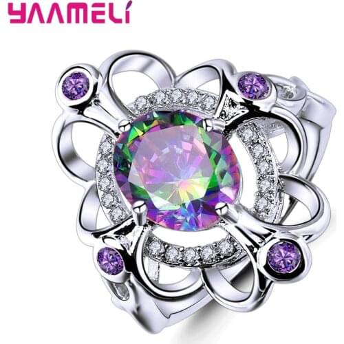 Brilliant Opal Rainbow Cubic Zirconia Ring For Women Girl Wedding Engagement Creative 925 Sterling Silver Gorgeous Engagement