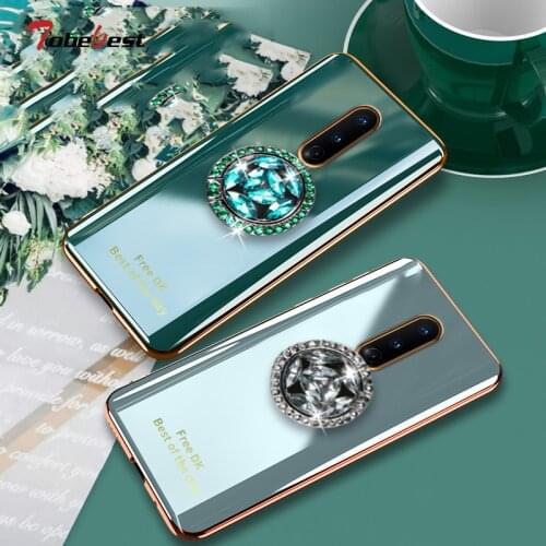 Shiny Diamond Finger Ring Plating Silicone Phone Case For OnePlus One Plus 8 Pro Coque Ultra-thin Soft TPU Cover