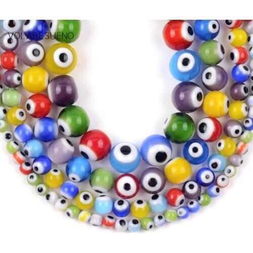 Millefiori Mix Color Round Flat Lampwork Eye of Evil Glass Beads For Jewelry Making 4/6/8/10mm Spacer Loose Beads Diy Craft 15"