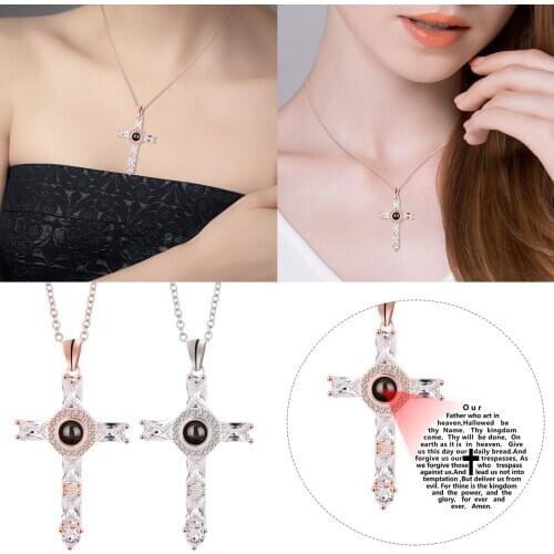 Cross projection chain womens gold silver shining crystal chain necklace fashion jewelry necklace for women butterfly necklac