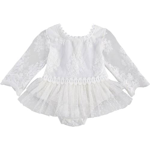 Citgeett Spring 0-24M Newborn Baby Girls White Princess Romper Dress Flowers Lace Long Sleeve Button Jumpsuits