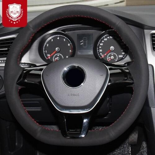 For VW Golf 7 Sagitar PASSAT Lamando polo MAGOTAN Teramont Non-Slip Whole Suede durable Hand stitch Steering wheel cover