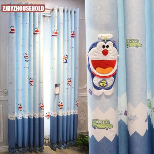 Doraemon Jingle Cat Blue Childrens Room Curtains Boys and Girls Bedroom Cartoon Doraemon Blackout Curtains