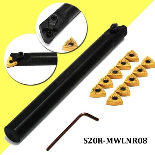 20x200mm S20R-MWLNR08 Lathe Turning Tool Boring Bar Holder + 10 x WNMG0804 Insert Turning Tool With 2 x Hex wrench
