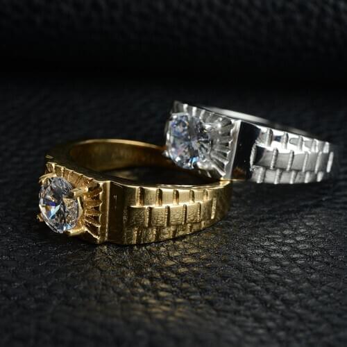 Classic Mens Wedding Ring Round Cut AAA Cubic Zirconia Crystal Cocktail Party Mens Ring Anniversary Engagement Jewelry Gifts