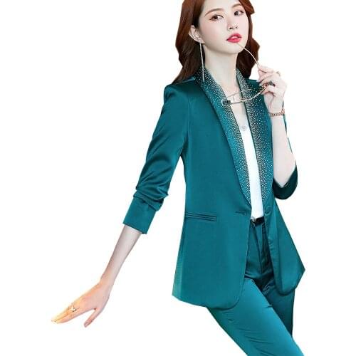 Green Purple Apricot Yellow Pink Office Ladies Pant Suit Elegant Women Formal Work Wear 2 Piece Set Female Blazer And Trouser
