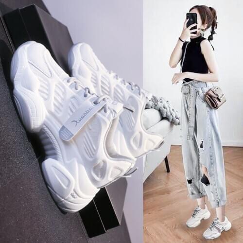 Fashion White Split Leather Women Chunky Sneakers White Shoes Lace Up Tenis Feminino Zapatos De Mujer Platform Women Casual Shoe