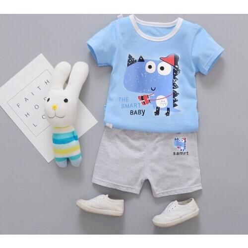 2pcs/sets 12-5Y Unisex Summer Pajamas Childrens Sets short sleeve cottonT-shirt Pants for toddler boy clothes Girls Kids Suits