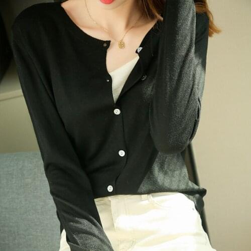 LONGMING 2021 Women Cardigan Top Spring Merino Wool Sweater Slim Cardigan Tricot Autumn Lady Knitted Cardigan Sweaters Korean