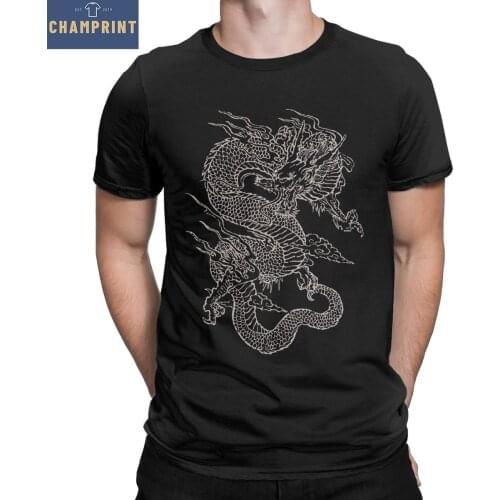 Mens T-Shirts Vintage Dragon Novelty 100% Cotton Tees Short Sleeve T Shirts Crewneck Clothing Party