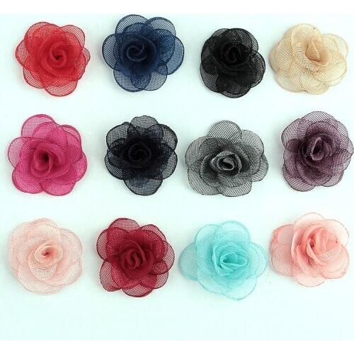 New 10pcs/lot Mesh Burning Rose Flowers for Diy Headband Clips Kids Girls Headwear Cute Handmade Hair Accessories