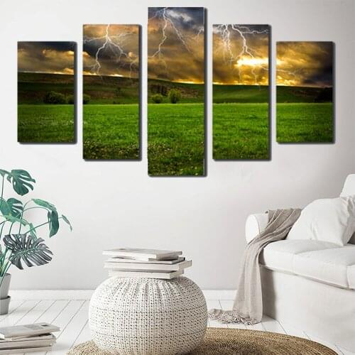 Wall Art Canvas Painting The Sitting Room Adornment Grassland Thunder Lightning Print Canvas Mural Hang A Picture Office Decor