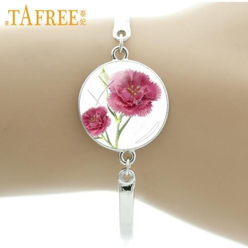 TAFREE charming wedding pink Carnation glass gem women charm bracelet beauty flower blessing presents for mother mum mom E724