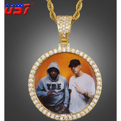 US7 Custom Made Photo Round Pendant Necklace For Men Women Medallions Cubic Zircon With 5mm Tennis Chain Hip Hop Jewelry