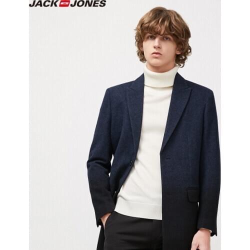 JackJones Mens Notched Collar Business Casual Mid-length Woolen Overcoat| 219427525