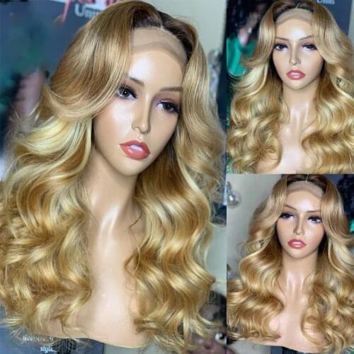 Remy Ombre Honey Blonde Glueless 13x4 Lace Wig For Women With Babyhair Pre Plucked 26 Inches Long Wig Brazilian Body Wave Daily