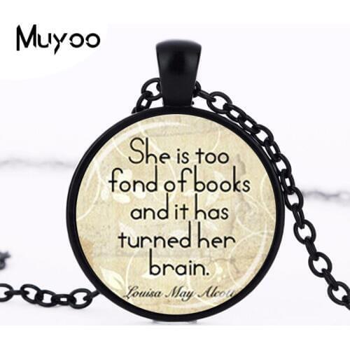 ALCOTT QUOTE PENDANT Louisa May Alcott Book Quote Pendant Book Lover Pendant Quote Necklace Cream Beige Black Bookworm Gift HZ1