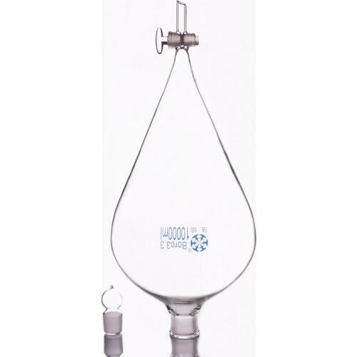 Separatory funnel pear shape,with ground-in glass stopper and stopcock.Capacity 10000ml,glass switch valve