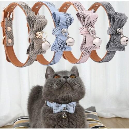 Adjustable Cat Collar Breathable Cute Bow Girl Necktie With Bells For Small Medium Dogs Cats Indoor Pet Cat Necklace Accessories