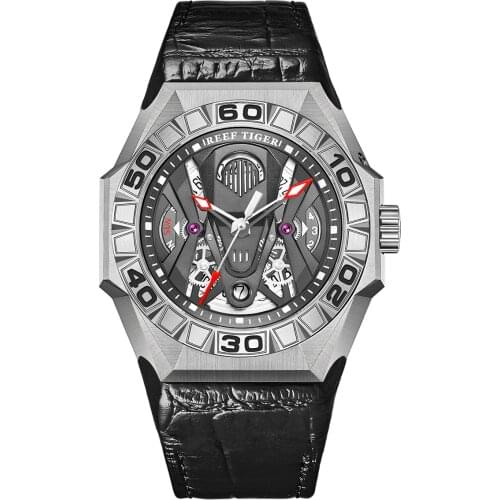 Reef Tiger Mens Automatic Watches Luxury Men Watch 200m Waterproof Dive Mechanical Wristwatch Luminous Sapphire Mirror Skeleton