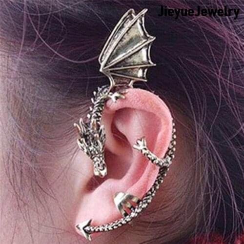 Personality Trend Dragon Shaped Non-pierced Ear Clip Earrings-Bronze Vintage Ladies Ear Clip Jewelry Gift 3 Colors 1pc