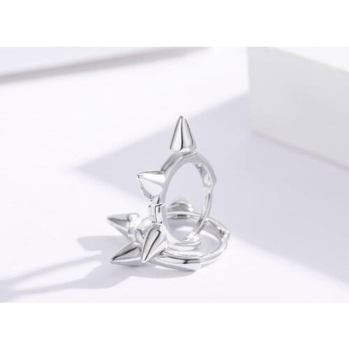 Cute Pure 925 Sterling Silver GEO Triple Conical Spike Small Loops Huggies Hoops Earrings For Women Jewelry Kids Girls Kolczyki