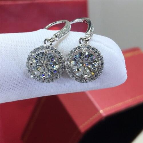 Silver Total 2 Carat Excellent Cut Diamond Test Past Round D Color Moissanite Drop Earrings Trendy Silver 925 Dangle Earrings