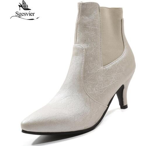 Sgesvier autumn woman ankle boots sexy high heels sequined cloths slip on Stretch boots gold silver party dress shoes OX946