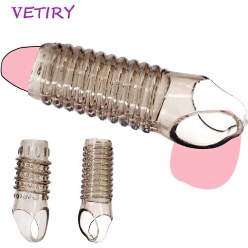 VETIRY Silicone Penis Ring Vagina Condom Ribbed Cock Ring Delayed Ejaculation Dildo Girth Enhancer Adults Sex Toy for Adult Men