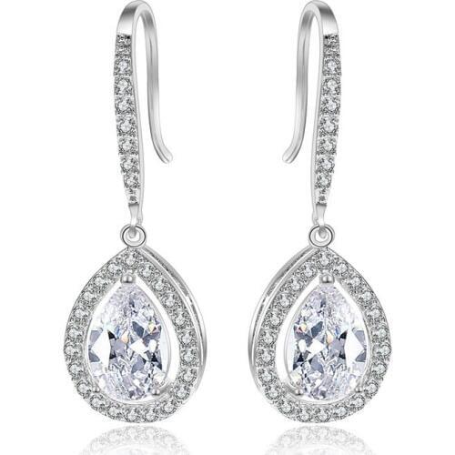SLBRIDAL Vintage Waterdrop CZ Wedding Earrings Drop Teardrop Cubic Zircon Bridal Earring Bridesmaids Earring