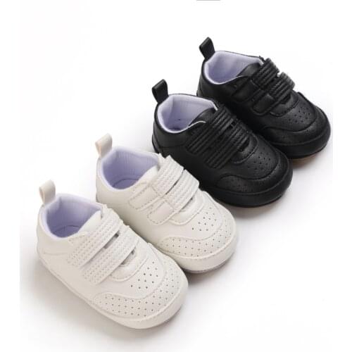 Emmababy Baby Shoes Toddler Solid Color Walking Shoes Soft Sole Footwear for Spring Summer Fall, White/Black, 0-18 months