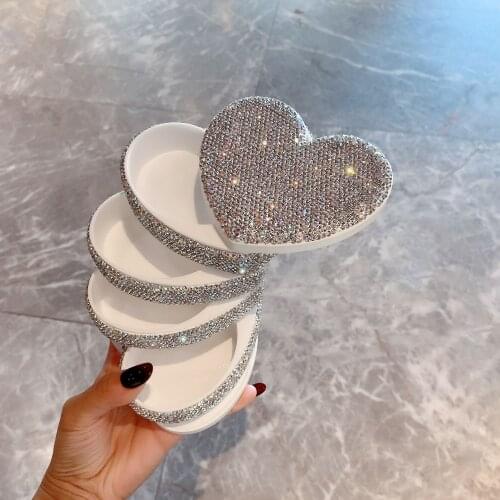 Heart-shaped Jewerly Organizer Inlay Rhinestone 4 Layers Rotatable Luxury Earring Makeup Storage Box Cosmetic Container Portable