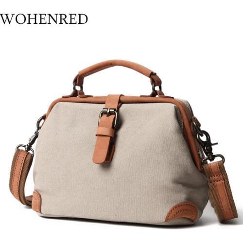 WOHENRED Crossbody Bags For Women Shoulder Bag Leather Canvas Doctor Bag Female Mobile Phone Purse High Quality Small Handbags