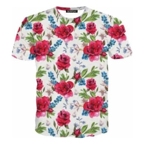 Summer Short Sleeve Pink Rose T-Shirt Hibiscus Flowers Tropical Flower Shirt Women/Men Casual Birds Tees Tops