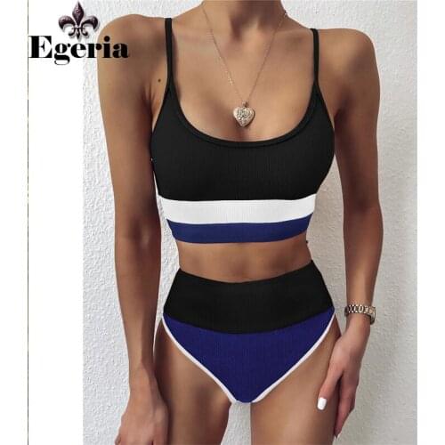 Ribbed Splicing Female Swimsuit High Waist Bikini 2021 Women Swimwear Two-pieces Bikini set Bather Bathing Suit Swim Lady